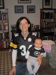 Erynn and Greta in their Steeler uniforms